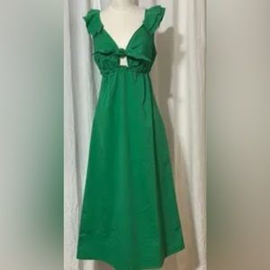 DREW tie front midi dress, green, cotton, size S, never worn